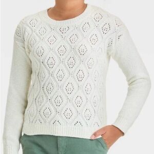 Cat & Jack Kids' White Diamond Knit Sweater